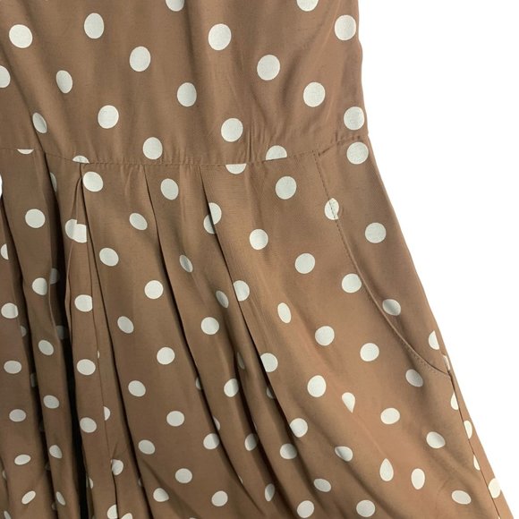 Vintage RJ Stevens Sleeveless Romper 12P Beige Polka Dot Pockets Pleated Zip - Picture 3 of 7